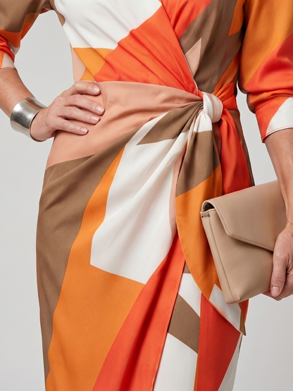 Nadège — Robe midi portefeuille à col chemise