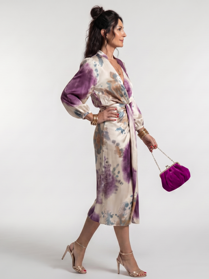 Mahaut — Robe midi portefeuille à manches longues