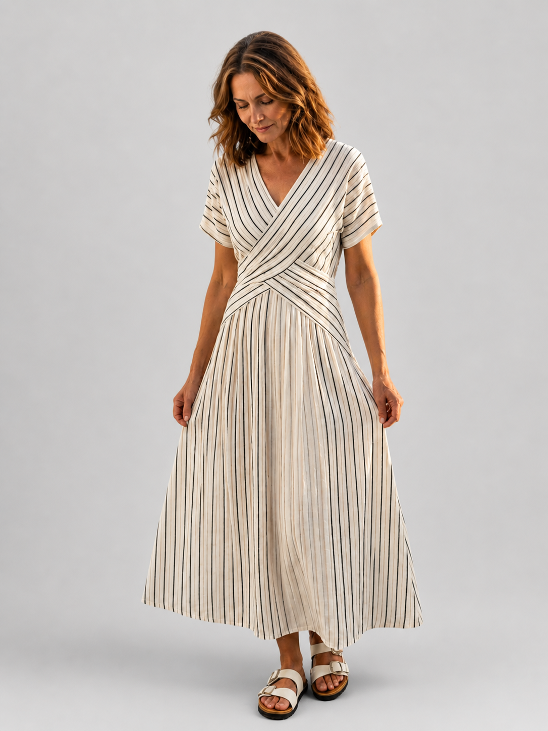 Justine — Robe longue rayée à ceinture croisée