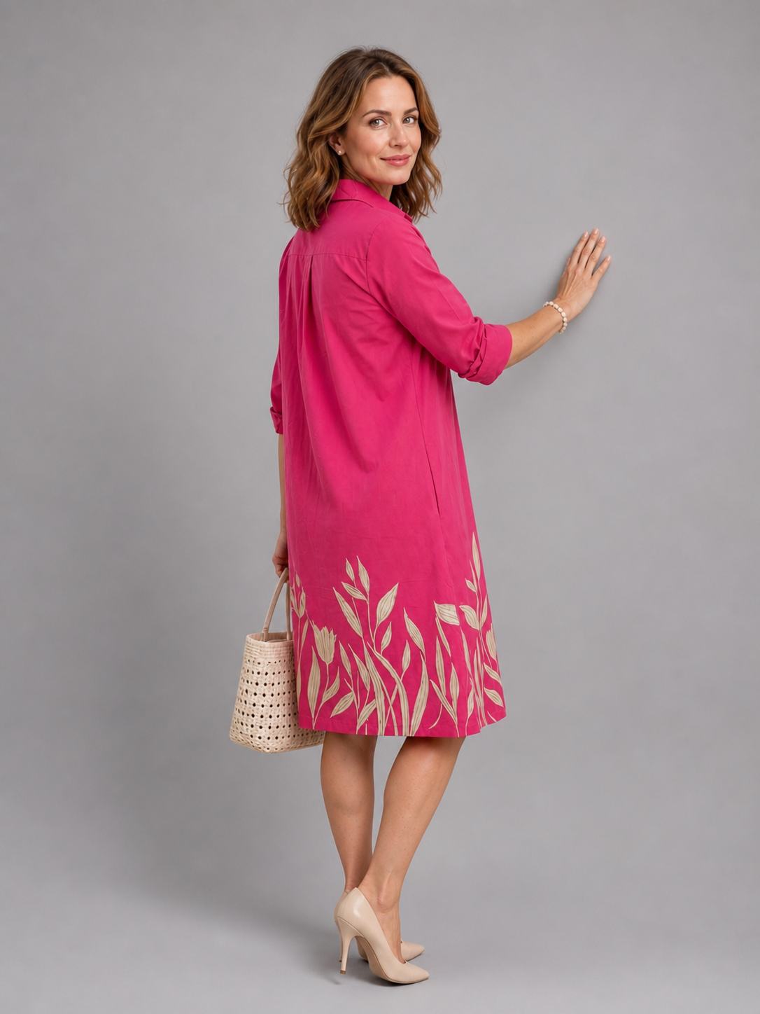 Iseult — Robe courte chemise à bordure végétale