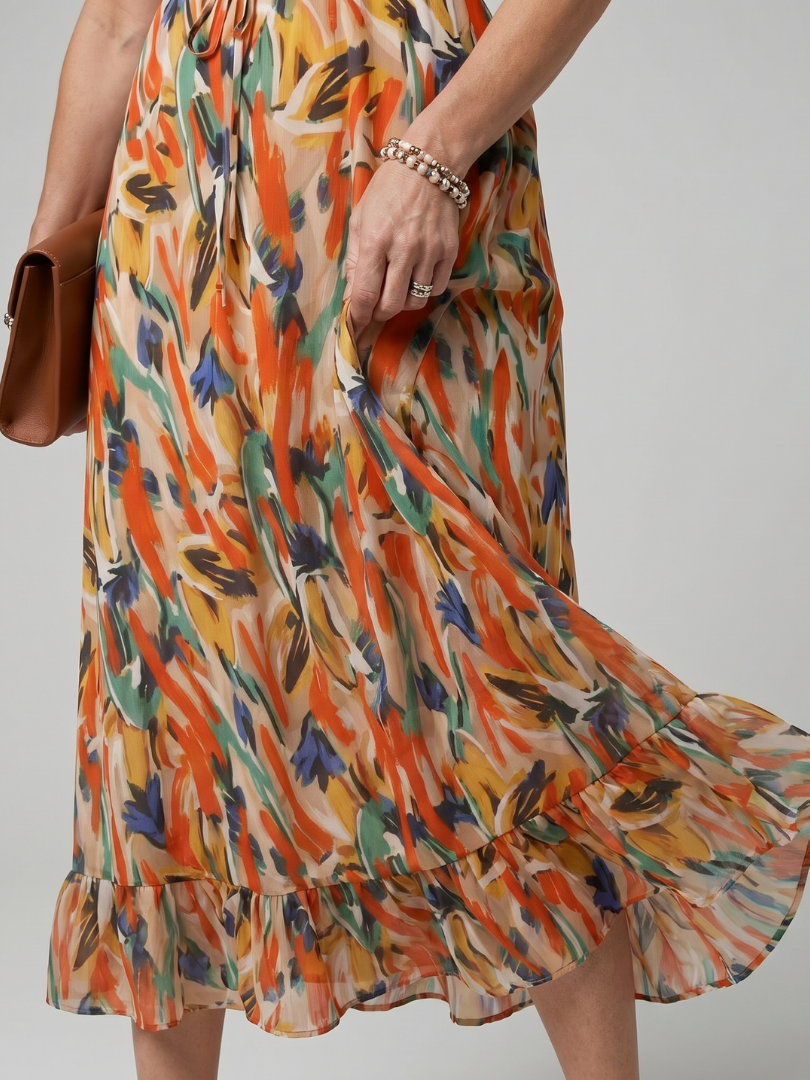 Ilona — Robe longue à fines bretelles et volant