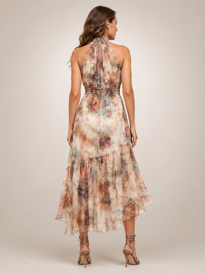 Héloïse — Robe longue fleurie à col licou et dos nu