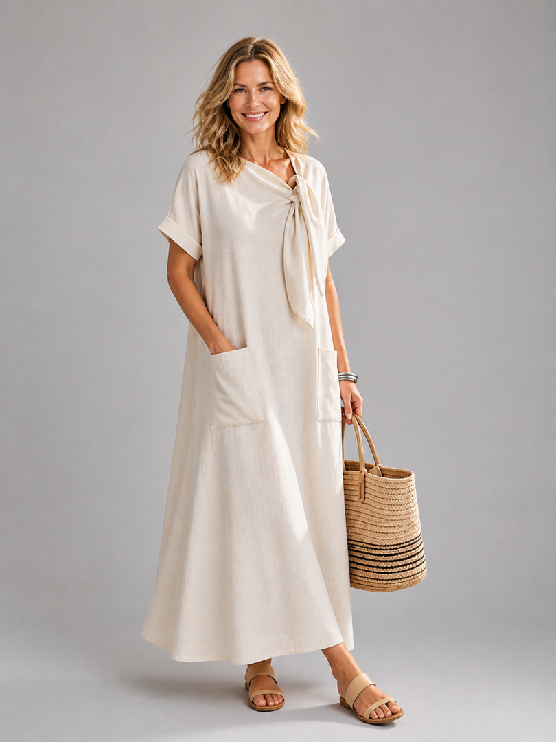 Amélie — Robe longue à col rond et poches