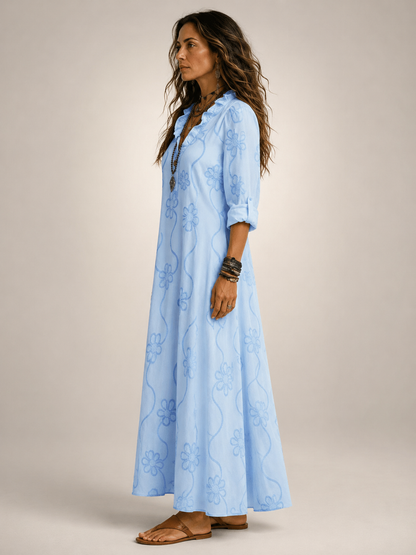 Maëlle — Robe longue chemise à fleurs brodées