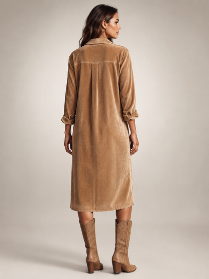 Colombe — Robe chemise midi en velours côtelé