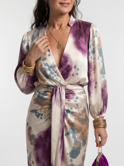 Mahaut — Robe midi portefeuille à manches longues