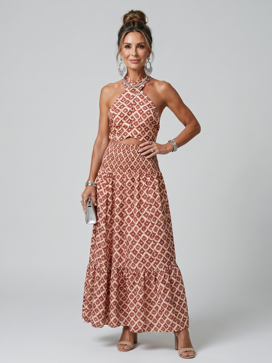 Ysaline — Ensemble dos nu à motif géométrique, coloris Terracotta à motifs