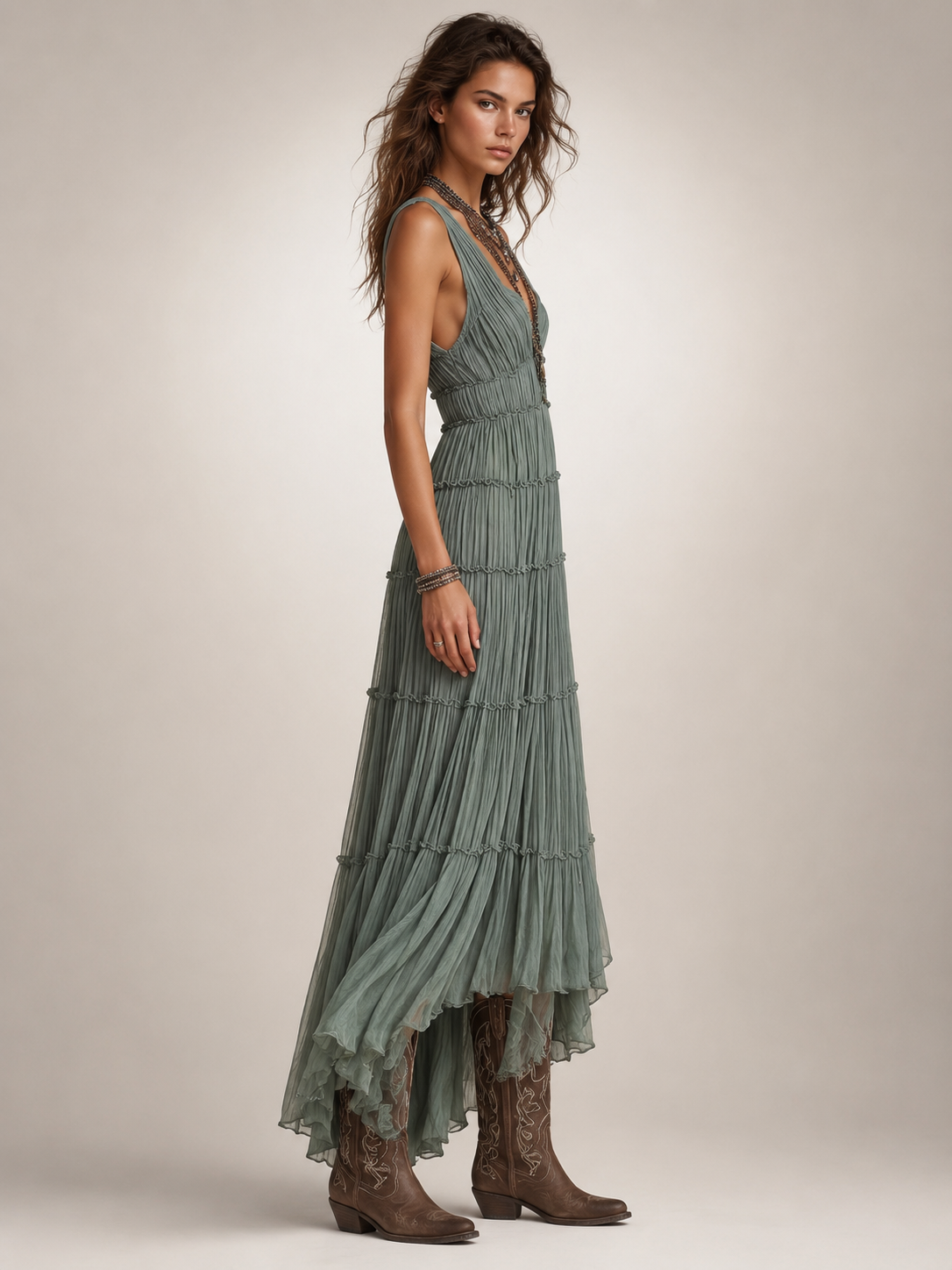 Garance — Robe longue bohème à volants étagés
