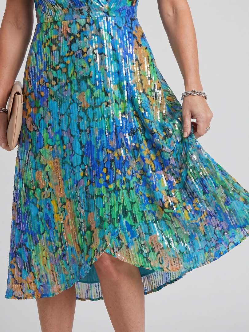 Flavie — Robe midi fleurie à manches papillon