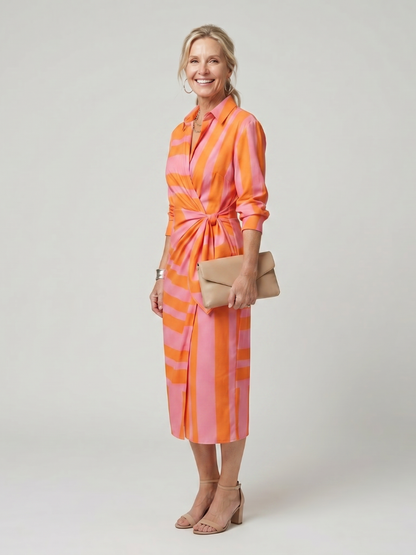 Nadège — Robe midi portefeuille à col chemise