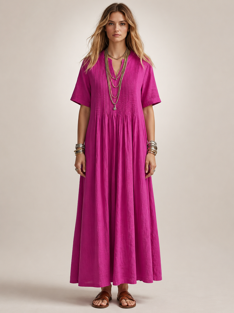 Améline — Robe longue plissée, coloris Rose