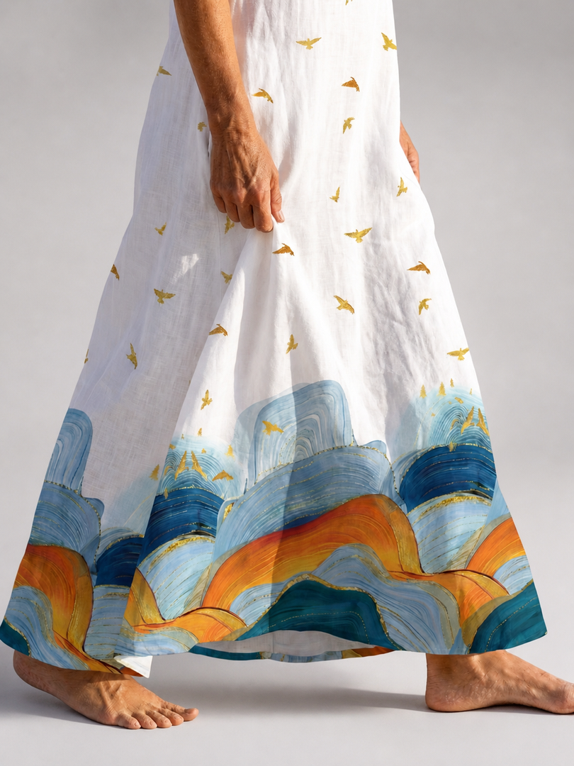 Olympe — Robe longue à ourlet peint