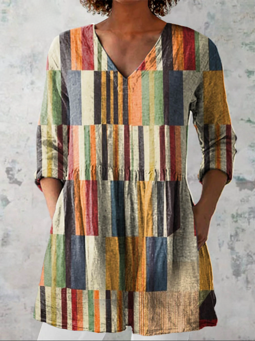 Clélie | Chemisier long col V patchwork multicolore