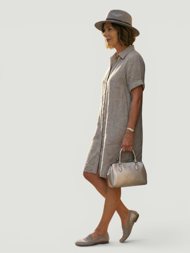 Lorène — Robe courte chemise à poches