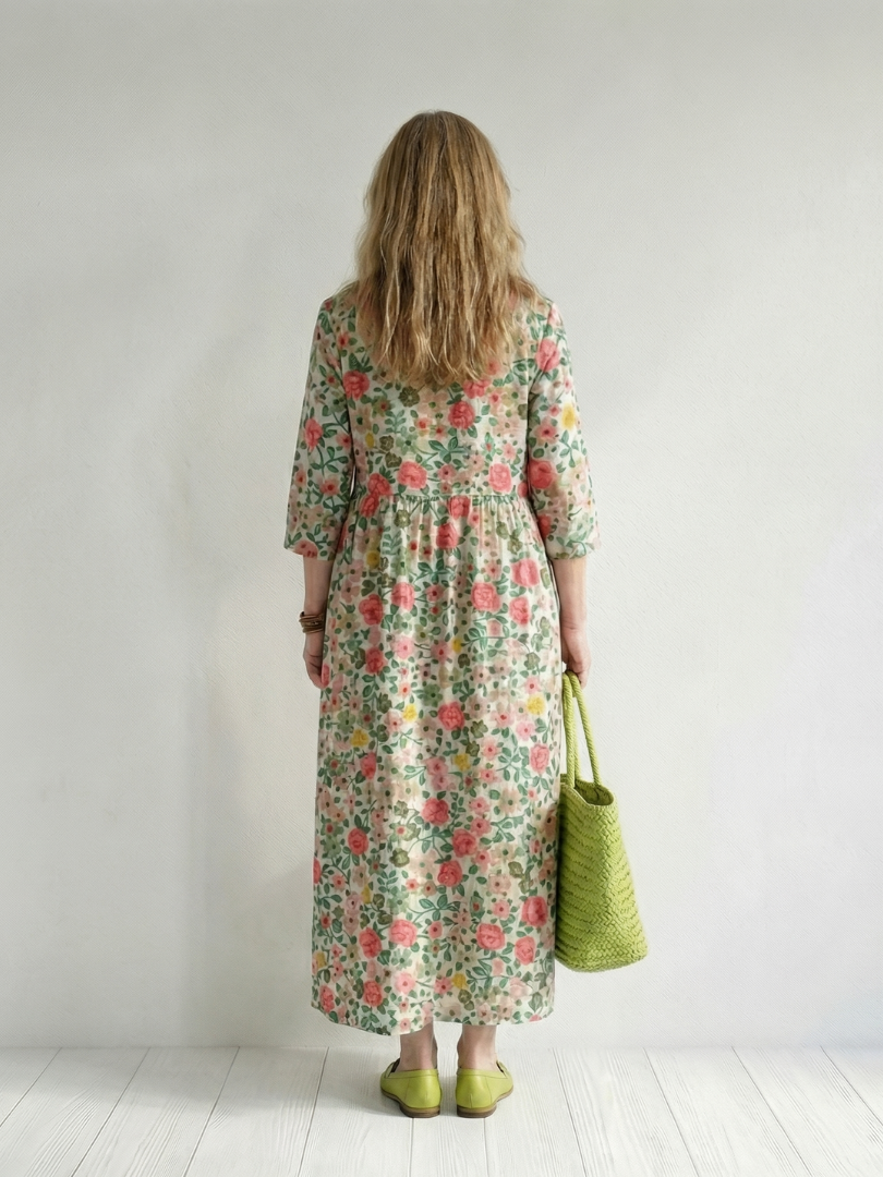 Valentine — Robe longue fleurie à taille froncée