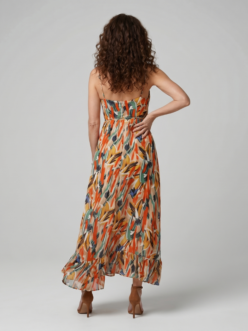 Ilona — Robe longue à fines bretelles et volant