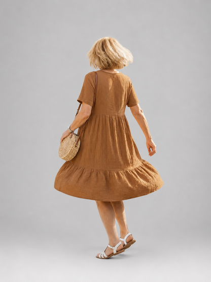 Azélie — Robe courte froncée en gaze de coton