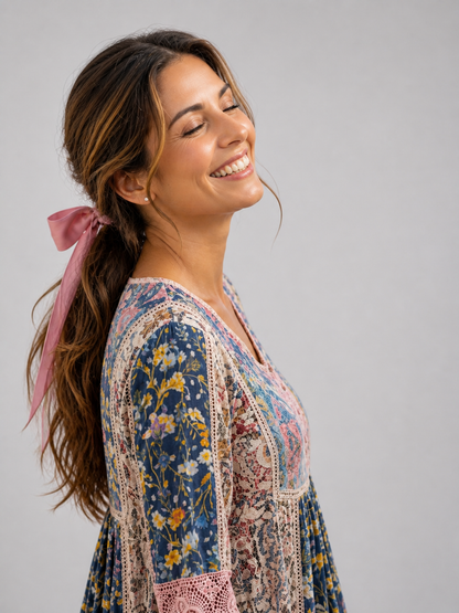 Sylvine — Robe courte fleurie à dentelle