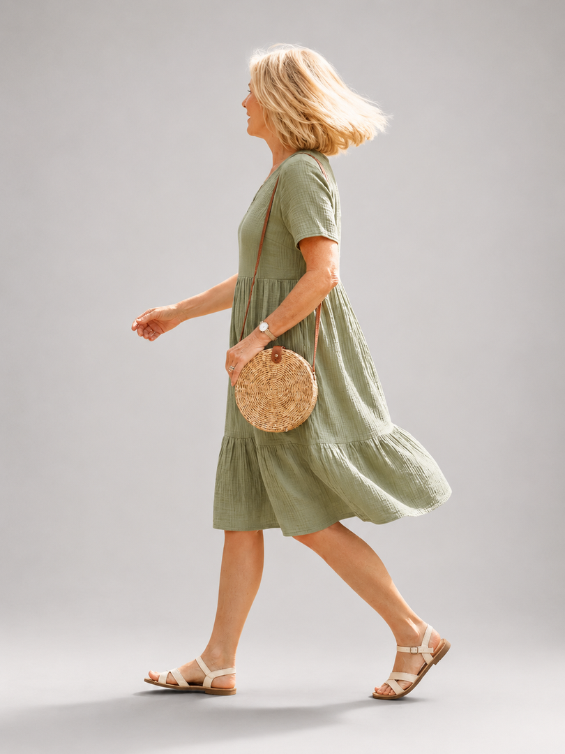Azélie — Robe courte froncée en gaze de coton