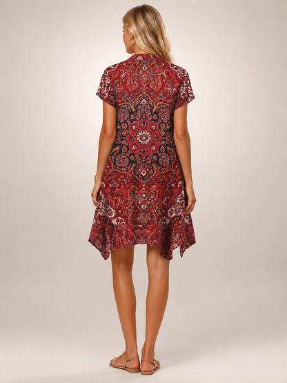 Blanche — Robe midi chemise fleurie à col V