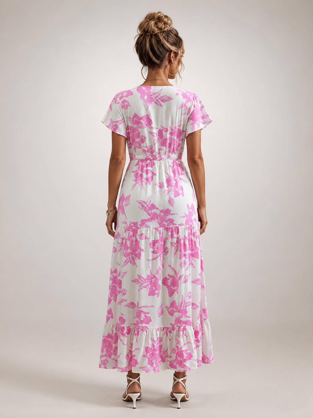 Dorothée — Robe longue à col V et volants