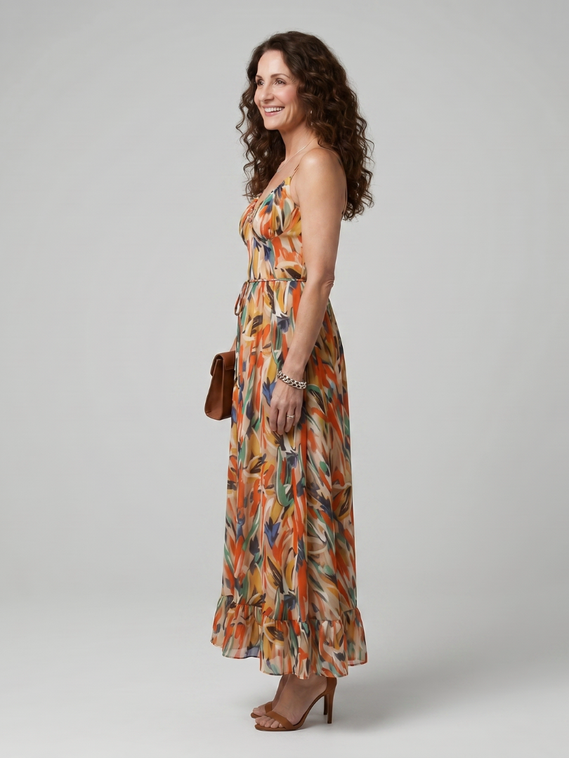 Ilona — Robe longue à fines bretelles et volant
