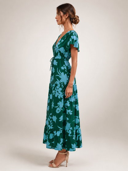 Dorothée — Robe longue à col V et volants