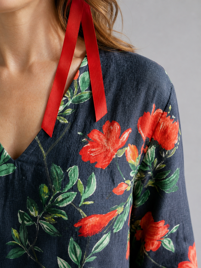 Hildegarde — Robe longue fleurie à taille froncée