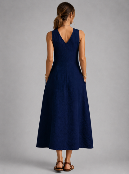 Bathilde — Robe longue sans manches à boutons