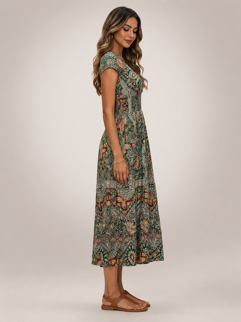 Ombeline — Robe longue bohème à imprimé cachemire