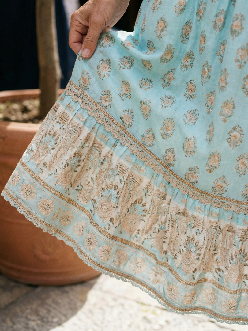 Isaline — Robe longue à imprimé block print