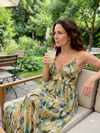 Ilona — Robe longue à fines bretelles et volant