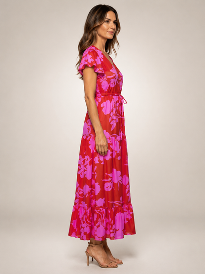Dorothée — Robe longue à col V et volants