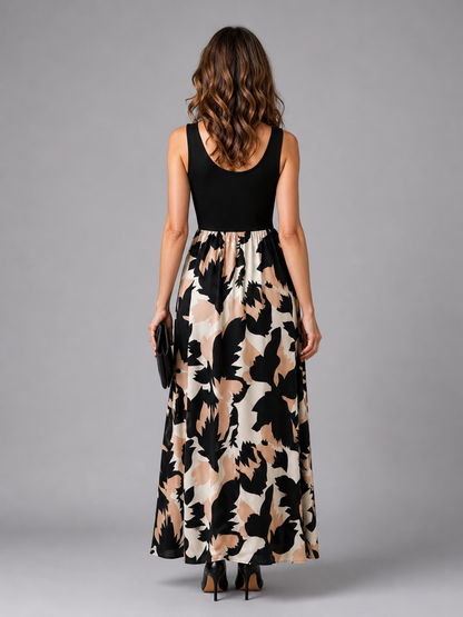 Andréa — Robe longue bicolore à buste uni