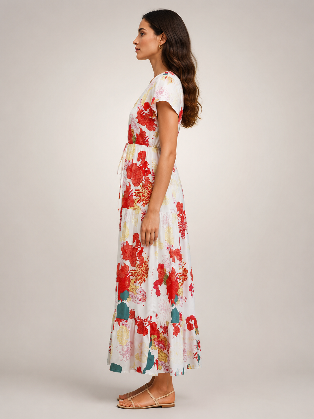 Dorothée — Robe longue à col V et volants