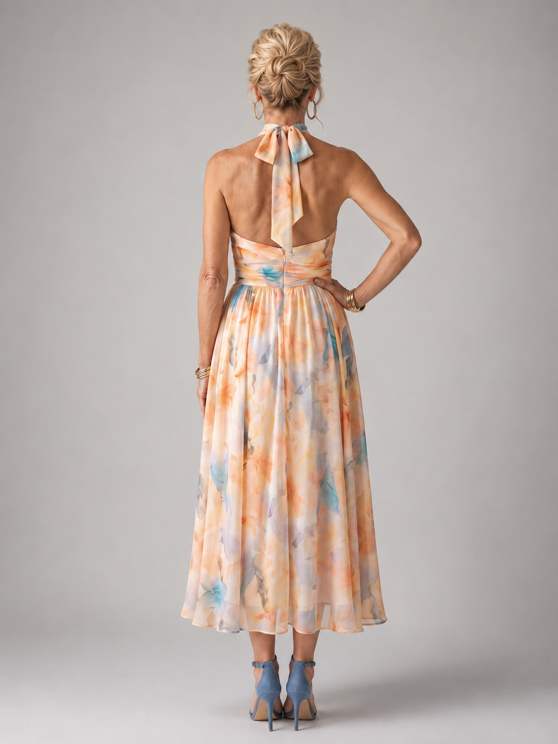 Madeline — Robe midi dos nu à taille froncée