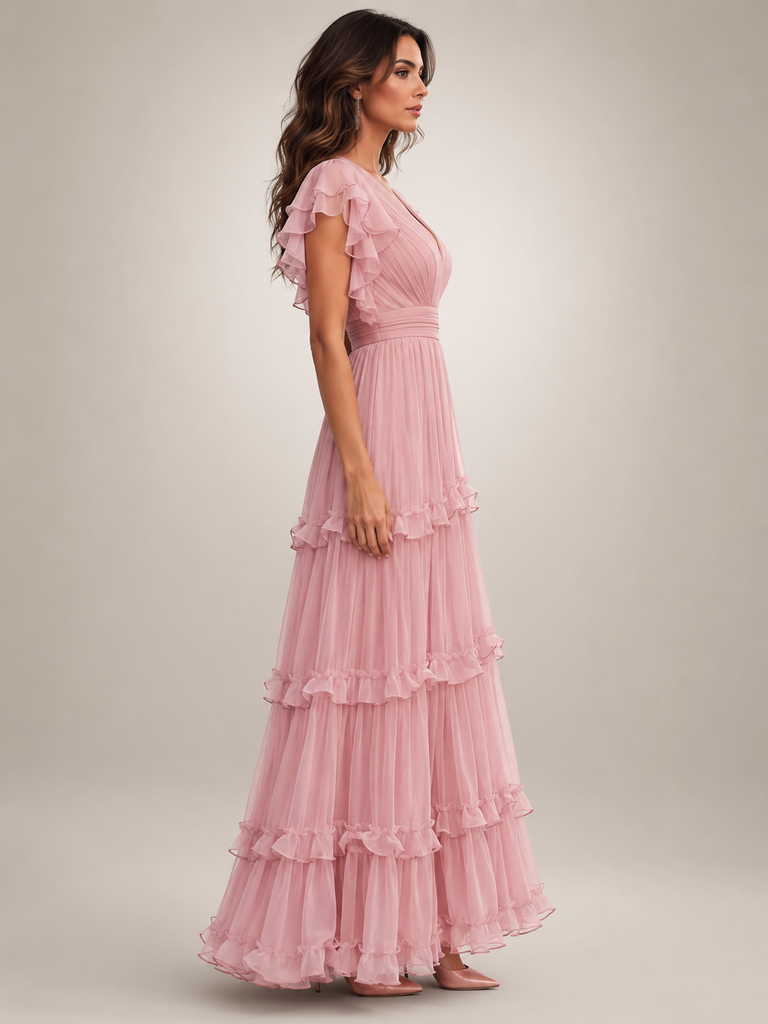 Agathe — Robe longue portefeuille à volants