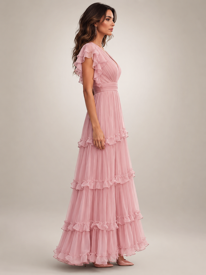 Agathe — Robe longue portefeuille à volants