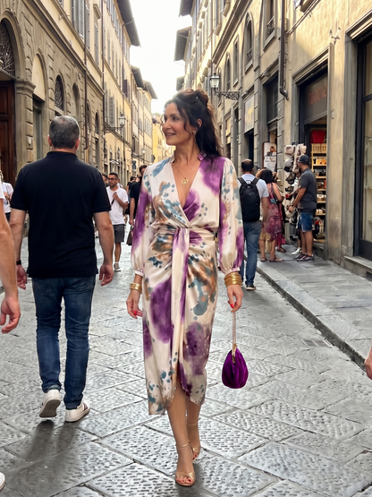 Mahaut — Robe midi portefeuille à manches longues