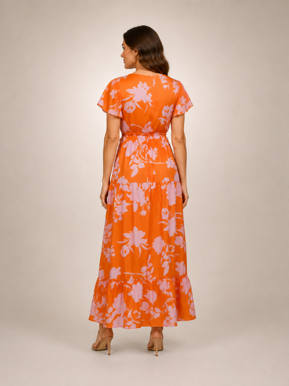Dorothée — Robe longue à col V et volants