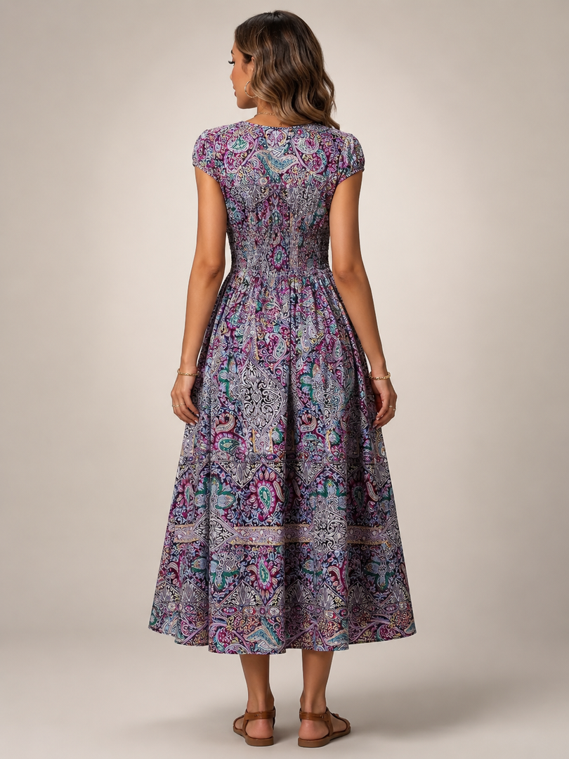Ombeline — Robe longue bohème à imprimé cachemire