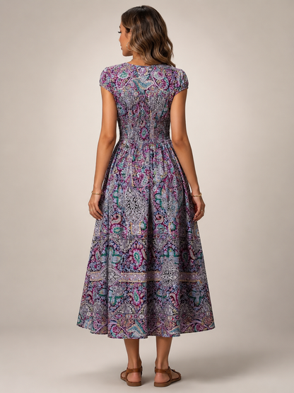 Ombeline — Robe longue bohème à imprimé cachemire