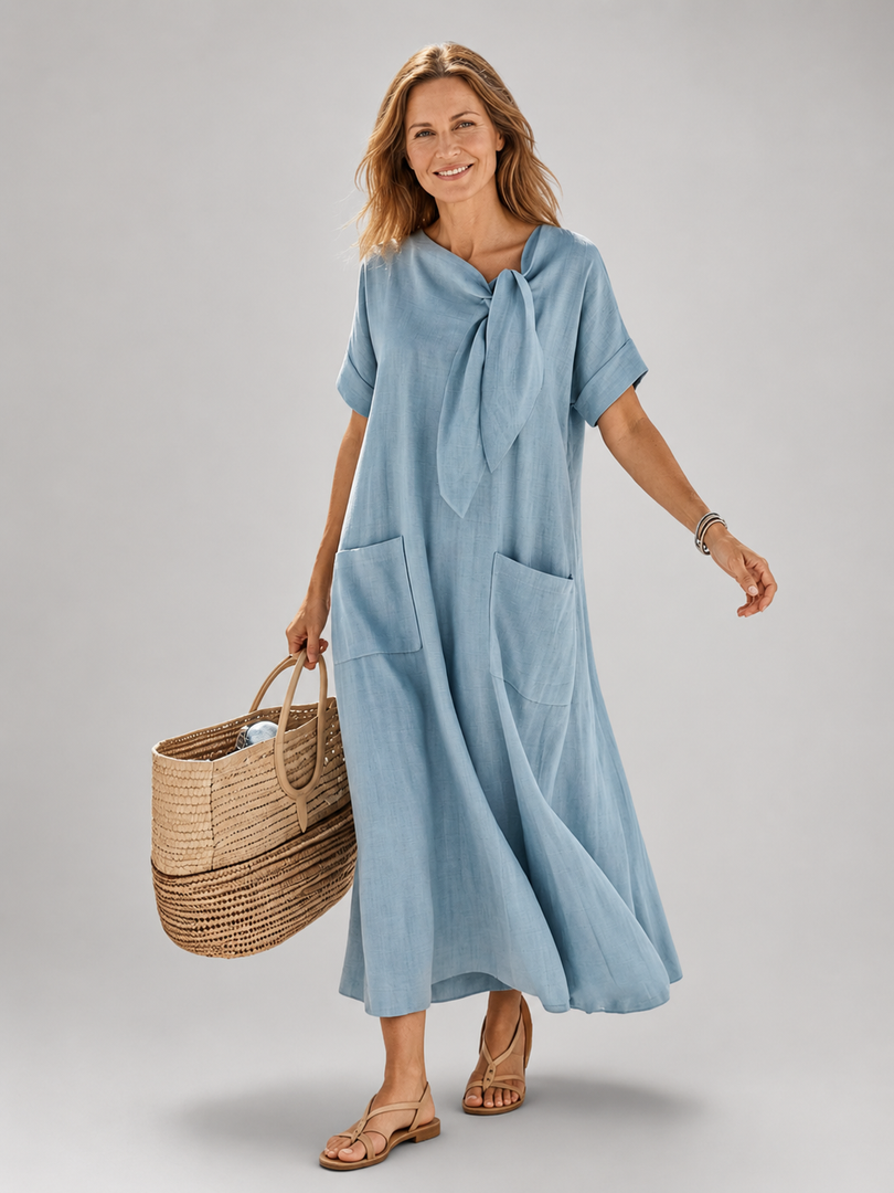 Amélie — Robe longue à col rond et poches