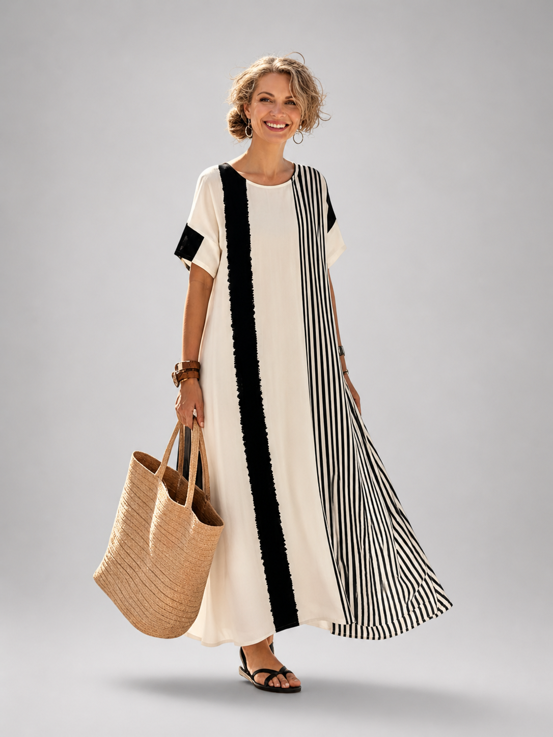 Lucile — Robe longue à rayures contrastées