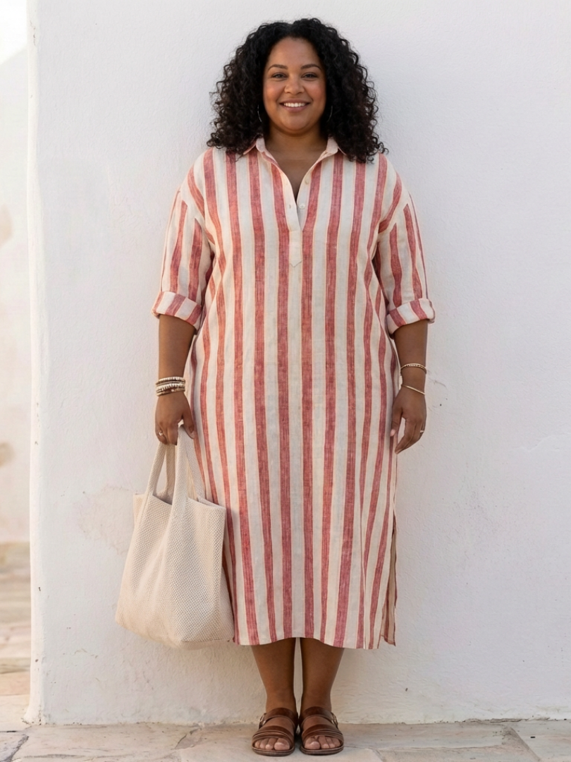 Corinne — Robe chemise longue à rayures verticales
