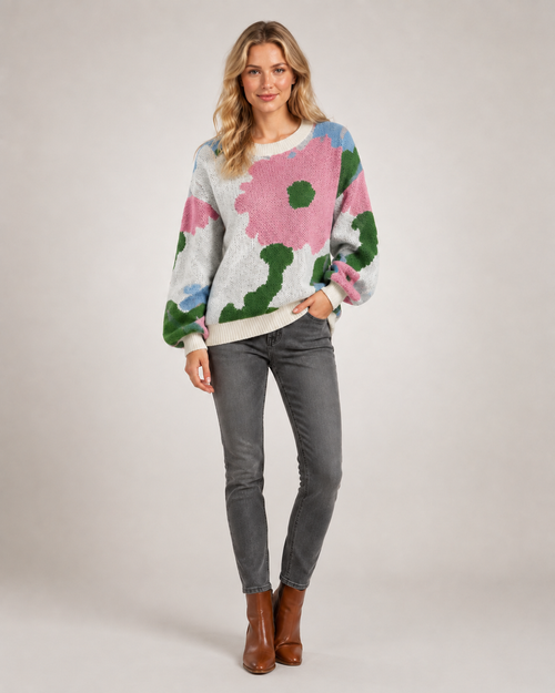 Sydney | Kwiatowy sweter z dzianiny