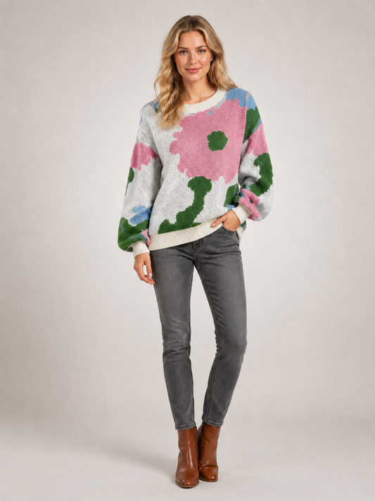 Sydney | Kwiatowy sweter z dzianiny