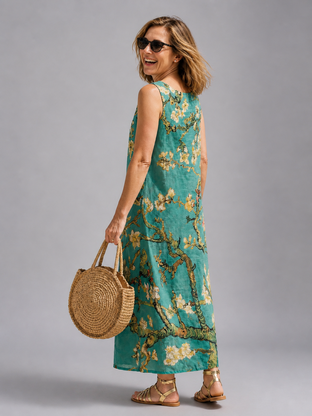 Zélie — Robe longue sans manches à branches fleuries