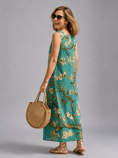 Zélie — Robe longue sans manches à branches fleuries