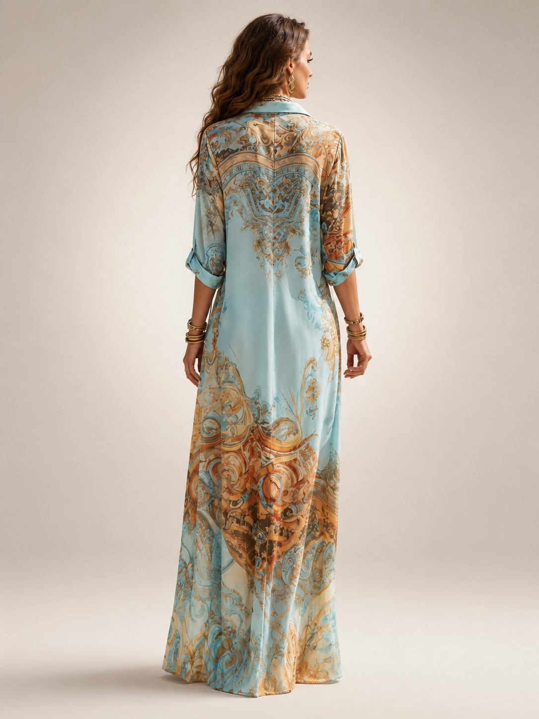 Aliénor — Robe longue fleurie boutonnée